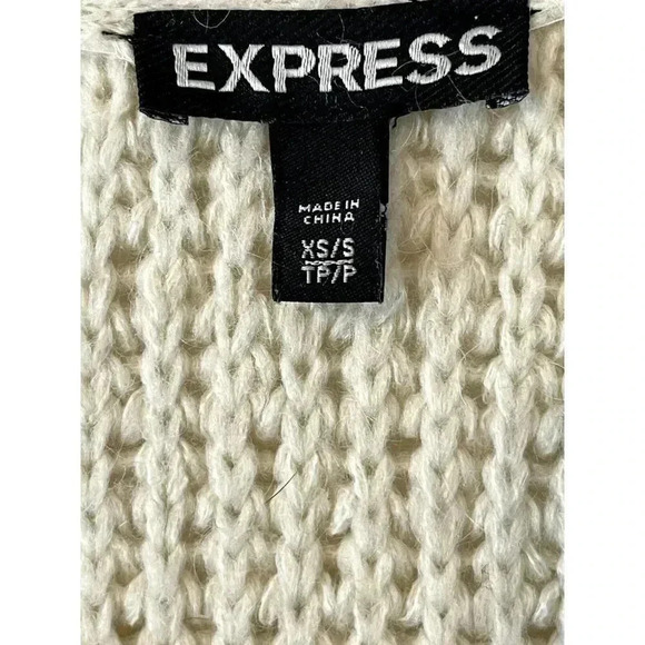 Express Cardigan Open Front Sweater Cream Wool Chunky Knit Looped Knit Size XS - Picture 5 of 5